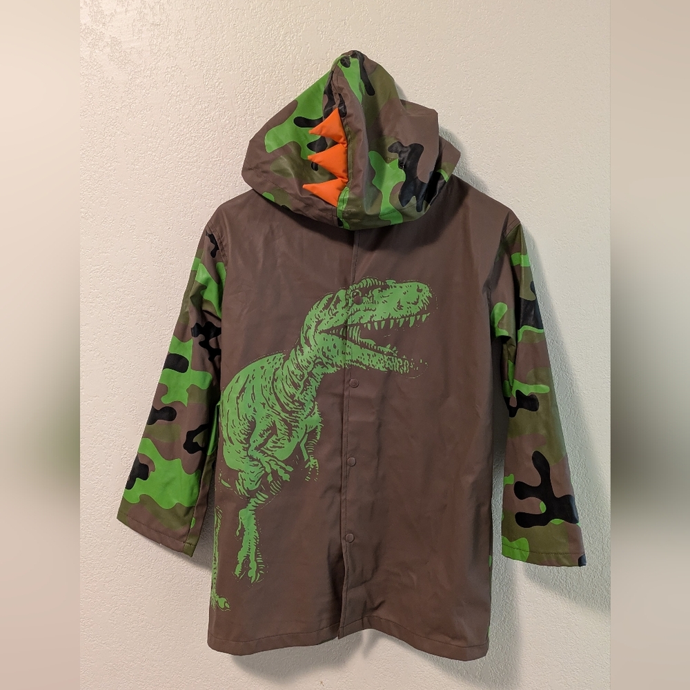 Dinosaur Adventure Raincoat - Green and Brown - Picture 3 of 5
